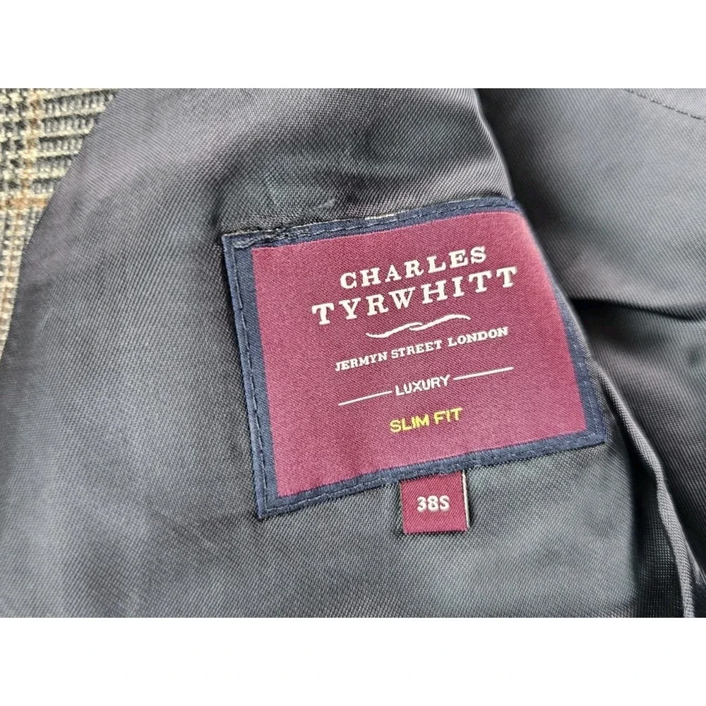 Charles Thyrwitt Blazer Mens 38 S Glen Plaid Moon British Cloth Wool Blend Slim